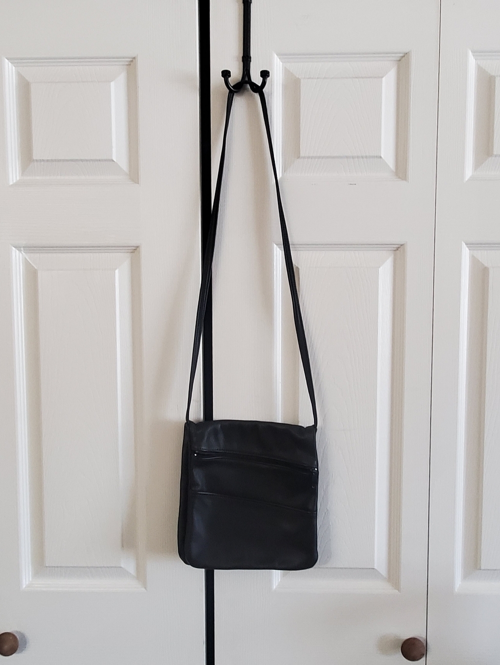 Black Leather Crossbody Moto. Bag.  Motorcycle Flip Bag